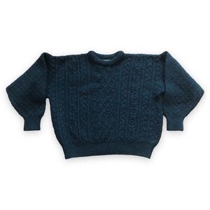 Country Collection Ireland Merino Wool Cable Knit Sweater Green Purple Large